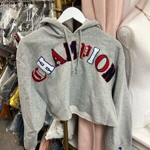 Champion Reverse Weave Gray Cropped Hoodie